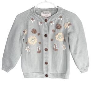 SHIRLEY BREDAL 3Y Flora Cardigan Hand Knit VG Cotton Artisan Heirloom Keepsake